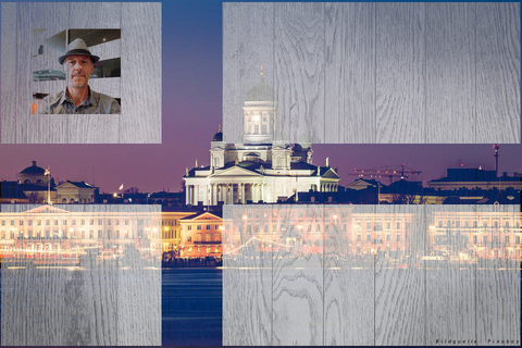 Bild von Helsinki mit Finnland Flagge und Saarlandbüroleiter Hans-Joachim Schulze